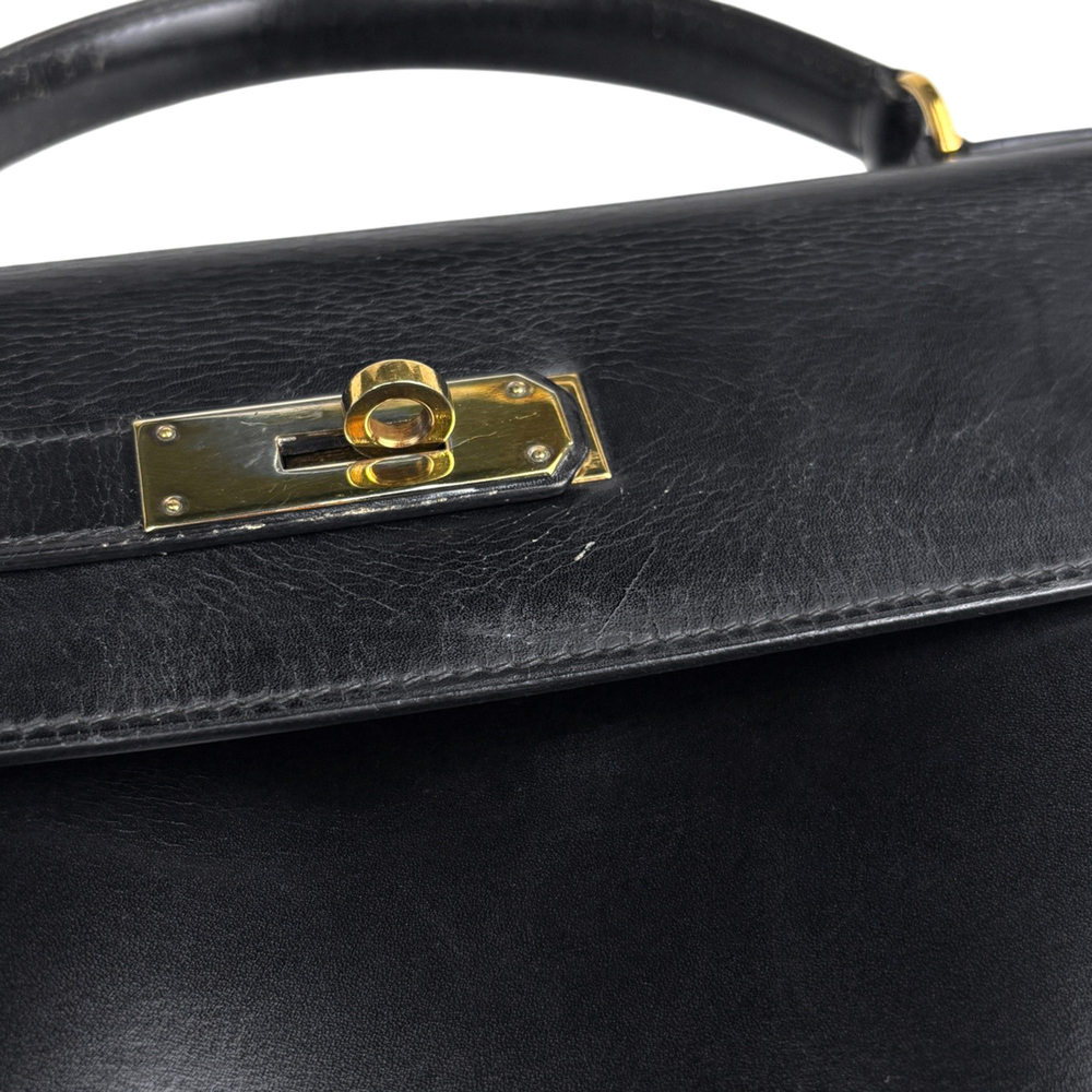 Hermes Kelly 32, external stitching, handbag, box calf leather, black, women's. - Picture 7 of 15